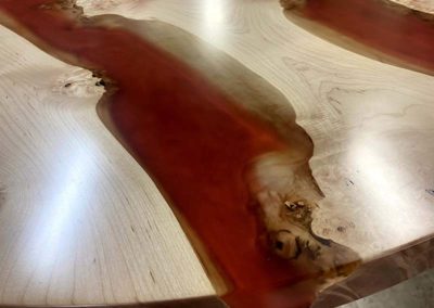 Close Up Of Curly Maple And Red Epoxy