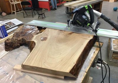 Cutting Red Elm Burl Slab For Coffee Table