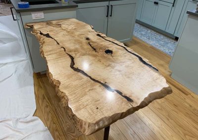 Top Of Live Edge Curly Maple Kitchen Peninsula