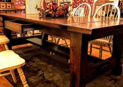 White Pine Rustic Dining Table With Sliding Drawers